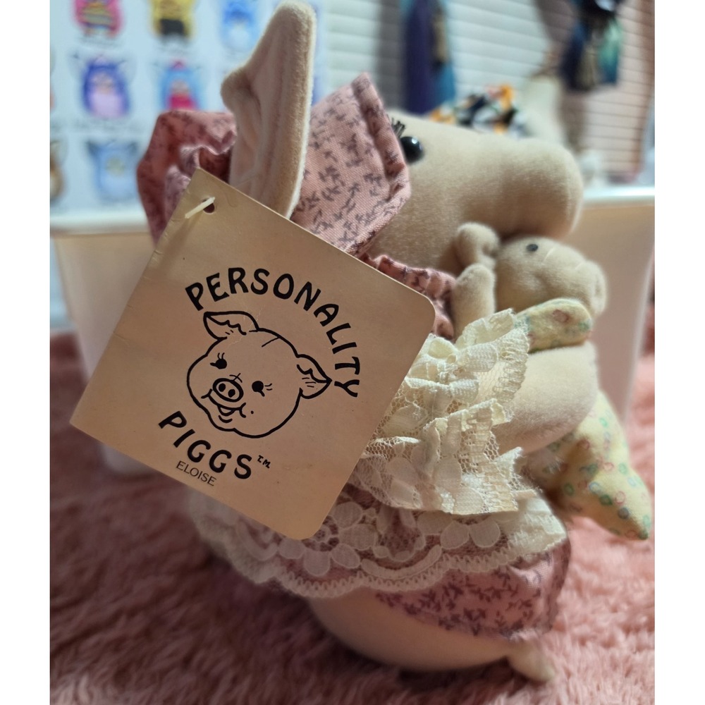 Vintage 1984 Russ Berrie Personality Piggs Eloise Plush Pig with Piglet Pink
